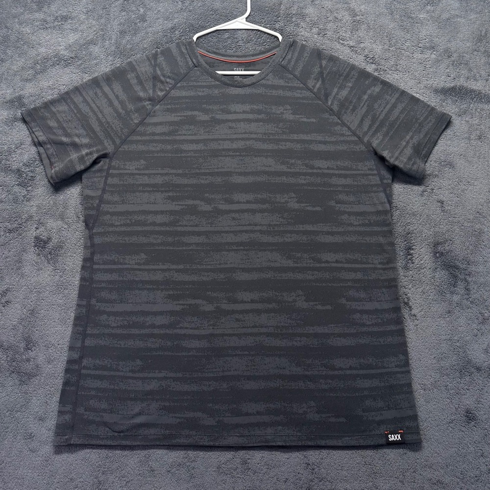 Saxx Aerator T-Shirt Mens XL Grey Black Striped Performance UPF 25 Lightweight